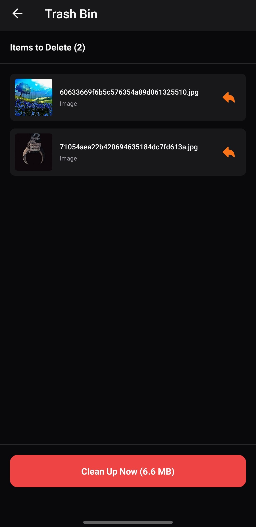 SwipeAway trash items modal with file size calculation and cleanup button